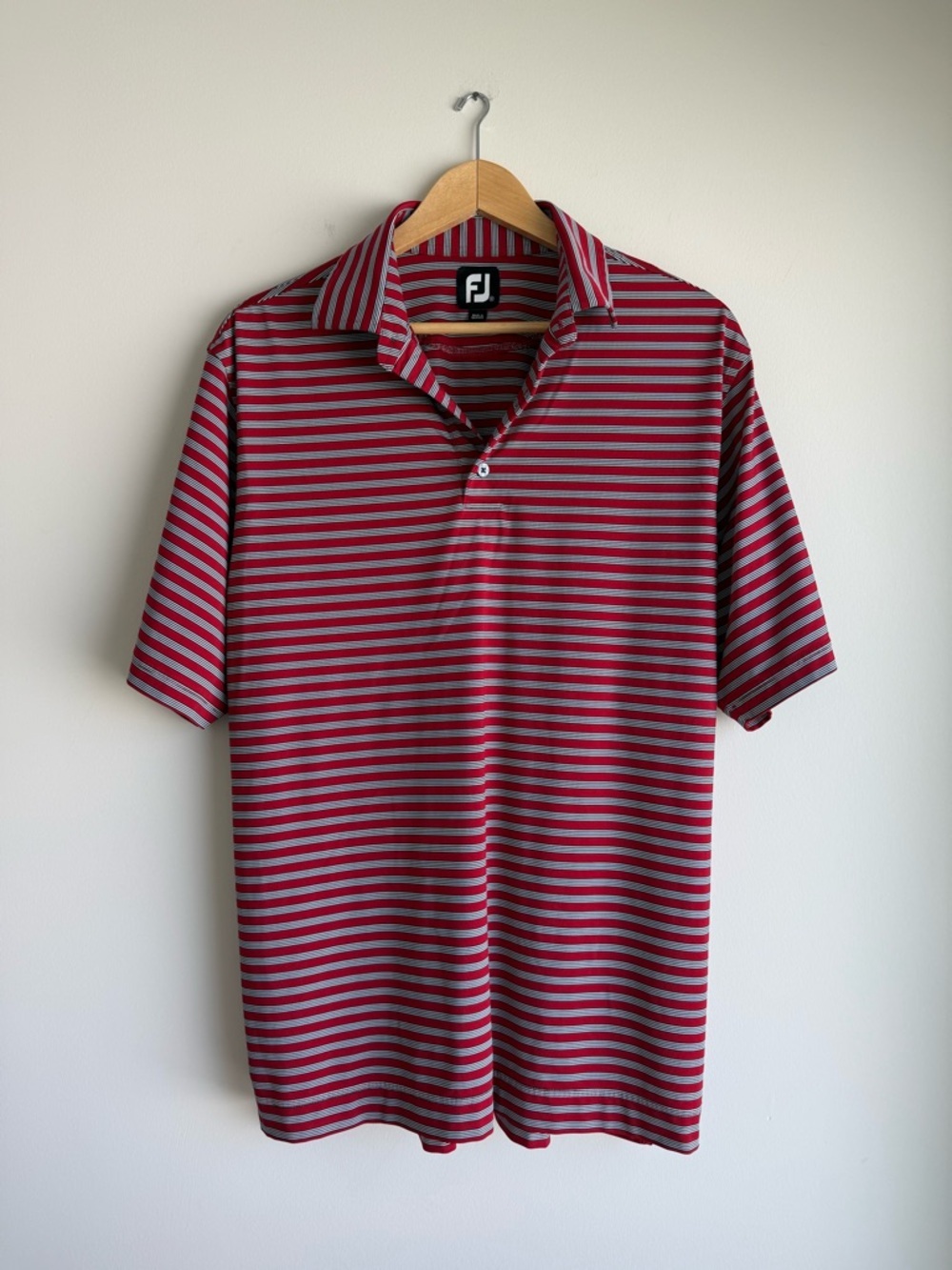 FootJoy Red Striped Golf Polo Shirt Medium Performance Stretch - Picture 2 of 7